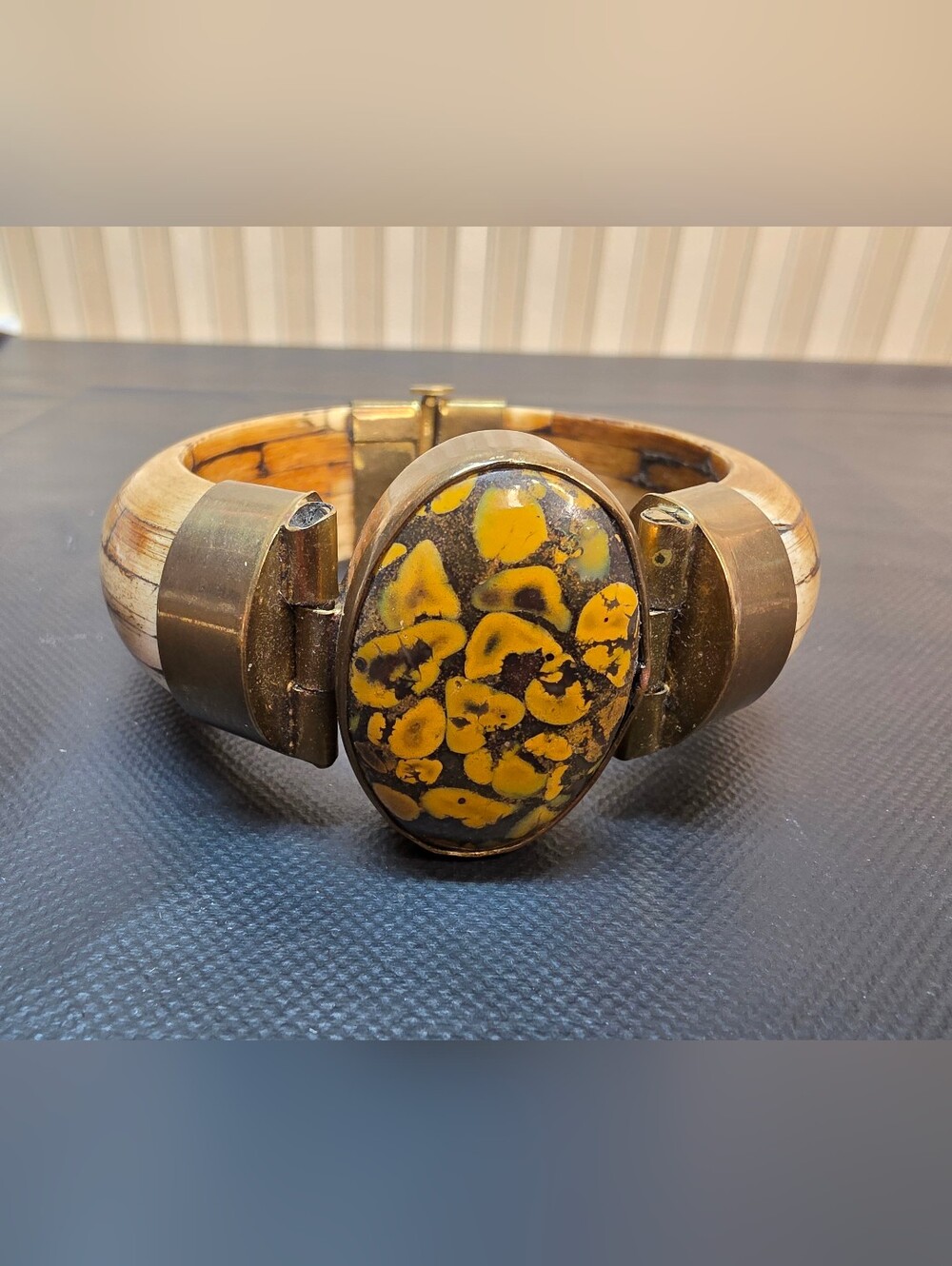 Artisan Horn & Jasper Statement Bracelet Size 7.5